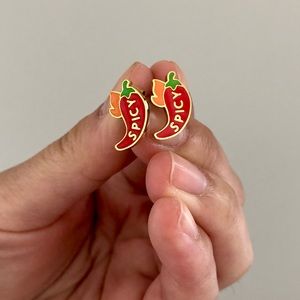 Spicy chili peppers gold, red, orange and green stud earrings